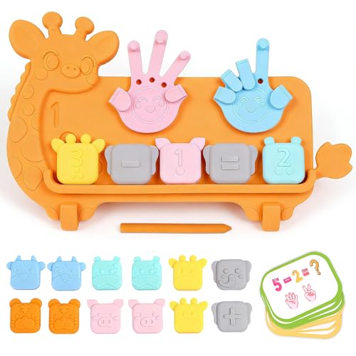 Silicone Counting Blocks Montessori Math Toy for Toddlers, Giraffe Board with Suction Cup & Tracing, Number Blocks Toys Preschool Manipulatives 3-5, Educational Toys for 3 Year Old