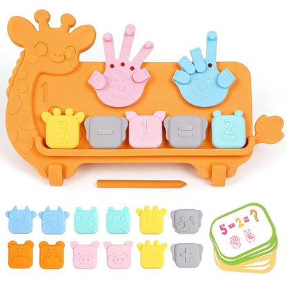 Silicone Counting Blocks Montessori Math Toy for Toddlers, Giraffe Board with Suction Cup & Tracing, Number Blocks Toys Preschool Manipulatives 3-5, Educational Toys for 3 Year Old