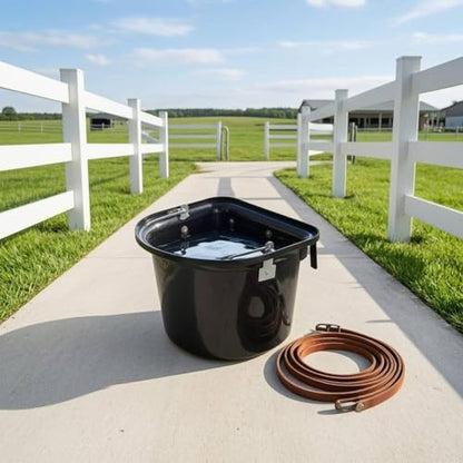 D-Shaped Feed Bucket with Metal Hooks Stall Feed Bucket Black Feeding Container