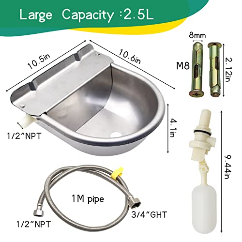 Automatic Horse Drinking Waterer Bowl,Upgrade Stainless Steel Farm Livestock Water Dispenser with Drain Hole and Float Valve for Horse,Dog, Chicken,Goat,Pig (B)