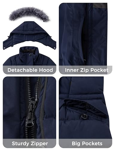 ZSHOW Women's Warm Hooded Winter Coat Waterproof Quilted Puffer Jacket Long Windproof Parka - color: Navy, size: 3X-Large Plus