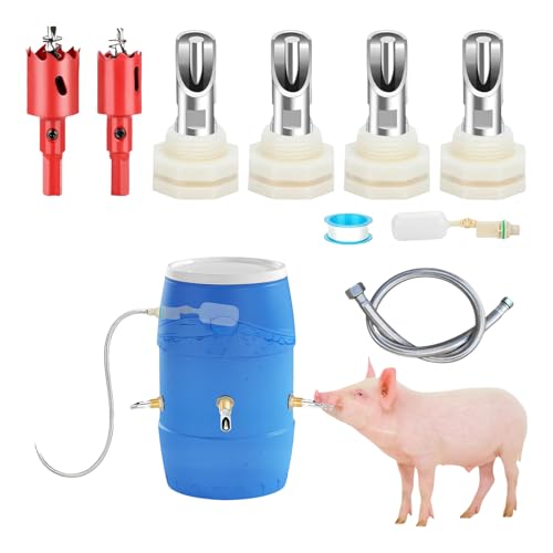 of 5 Stainless Steel Animal Drinking Nipples with PVC Pipe Set for Poultry and Livestock Water Supply Swine Farm Water Structure