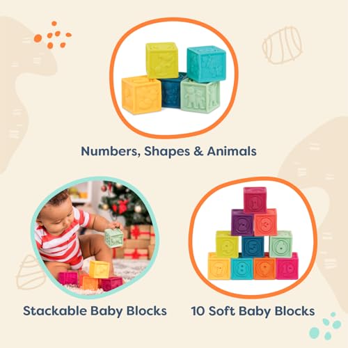 B. toys – Baby Blocks – Stacking & Building Toys for Babies – 10 Soft Blocks with Numbers, Shapes, Animals – Educational & Developmental – 6+ Months – One Two Squeeze - style: Baby Blocks (10 Pcs)