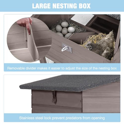 Large Chicken Coop with Run, Mobile Chicken Tractor with Wheels, Wooden Hen House with Waterproof Roof, Nesting Box and Pull-Out Tray, Poultry Cage for 4 Chickens, Rabbit/Bunny Hutch (Brown) - color: Brown