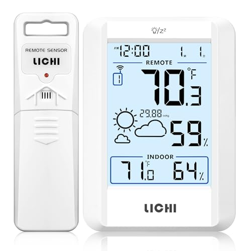 Indoor Outdoor Thermometer Wireless Weather Station Inside Outside Thermometers Hygrometer Monitor,with 330ft Range Remote Sensor, Battery Powered Backlight Display - color: White