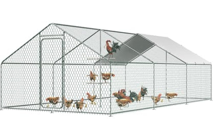 Chicken Coop Large Metal Chicken Run with Chicken Perch, Outdoor Dog Kennel with Roof Waterproof Anti-UV Cover Secure Lock for Outside Backyard Farm (19.7' L x 9.8' W x 6.72' H) - size: 236.2"L x 118.1"W x 78.7"H