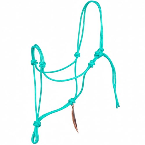 Parelli Horseman's Strong Lightweight Simple Knots Everyday Use UV Resistant Thin Smooth Yachting Braid Polyester Horse Rope Halter with Leather Poppers - color: Teal / (Petrol), size: Draft