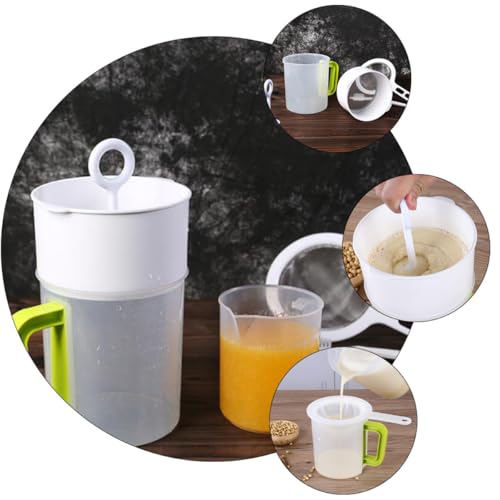Soy Milk Filter Cup and Juice Mesh Strainer Set 1.5l with Fine Food Strainer Spoon and Cleaning Brush for Homemade Yogurt, Nut Milk, and Juice Filtering in Kitchen