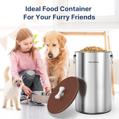 Paw Libero 35 Lbs Stainless Steel Dog Food Storage Container with Airtight Lid & Ceramic Bone Handle, Large Metal Dog Food Bin for Dogs & Cats, Keep Fresh, Easy to Clean - size: 35 lbs