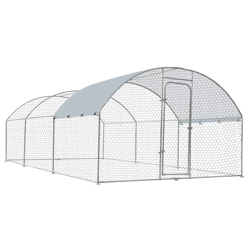 Outdoor Metal Chicken Coop Large Walk-in Poultry Cage Spire-Shaped Chicken Run with Waterproof and Anti-Ultraviolet Cover for Outside,Backyard and Farm,14.7' L*9.8' W*6.4' H - size: 176.4"L x 117.6"W x 76.8"H