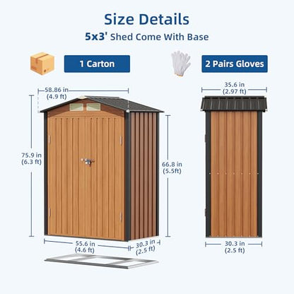5x3FT Outdoor Storage Shed, Metal Garden Shed with Floor Base, Updated Frame Structure & Lockable Doors, Large Tool Shed for Backyard, Patio,Lawn,Utility & Bike Storage - size: 5x3 FT with Base