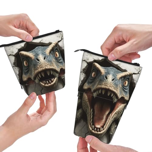 Dinosaur Kids Standing Pencil Case Girls Boys Telescopic Stationary Pouch with Zipper Large Capacity Stand up Pen Bag Portable Makeup Holder for Children School Students Office Supplies - color: Dinosaur