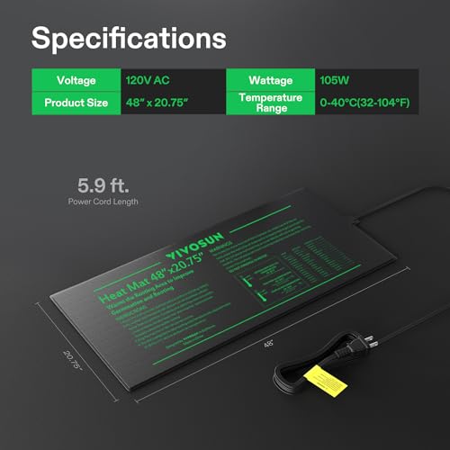 VIVOSUN Durable Waterproof Seedling Heat Mat 48" x 20.75" UL & MET-Certified Warm Hydroponic Heating Pad for Germination, Indoor Gardening, Greenhouse - size: 48"x20.75"
