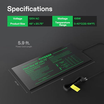 VIVOSUN Durable Waterproof Seedling Heat Mat 48" x 20.75" UL & MET-Certified Warm Hydroponic Heating Pad for Germination, Indoor Gardening, Greenhouse - size: 48"x20.75"