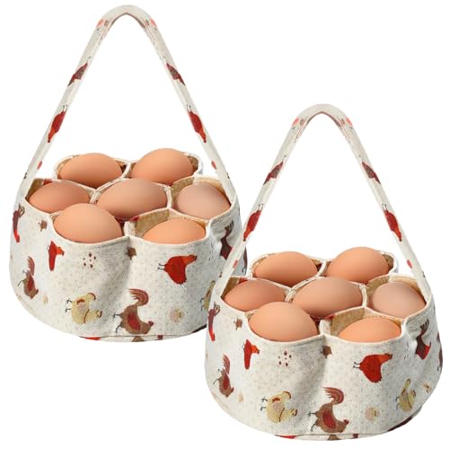Sweetude 2 Pieces Egg Basket Mini Egg Collecting Bags Gathering Basket with 7 Pouches for Farmhouse Chicken Hen Duck Goose Housewife Garden Transporting Storage, 8 x 2.6 Inch(Retro) - color: Retro