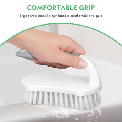SetSail Scrub Brush, Heavy-Duty Scrub Brushes for Cleaning with Stiff Bristles Cleaning Brush for Shower, Bathroom, Carpet, Kitchen and Bathtub Scrubber - 2 Pack - color: Grey White