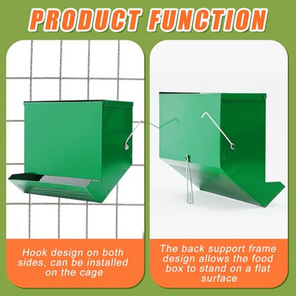 Maxcheck 2 Pcs Rabbit Feeder for Cages Small Animal Food Pellet Dispenser with Lid Metal Chicken Grit Oyster Shell Squirrel Feeders Outside(11.8 Inches,Mesh Bottom,Green) - color: Green, size: 11.8 Inches