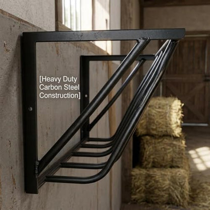 Horse Hay Feeder, 31.5'' Long Livestock Hay Feeder with 25 Gallon Large Capacity, Carbon Steel wall hay Rack for Horses, Sheep, Goats, Wall Mounted for Indoor Outdoor Uses
