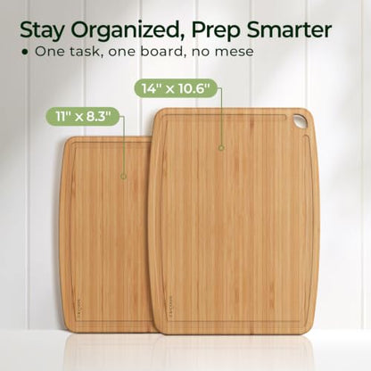 Keechee Dishwasher Safe Bamboo Cutting Boards Durable Lightweight Wood Cutting Board for Busy Kitchen, Easy Storage & Clean Wooden Chopping Boards with Juice Groove Set of 2 (M+S) - size: Set of 2 (Medium + Small)