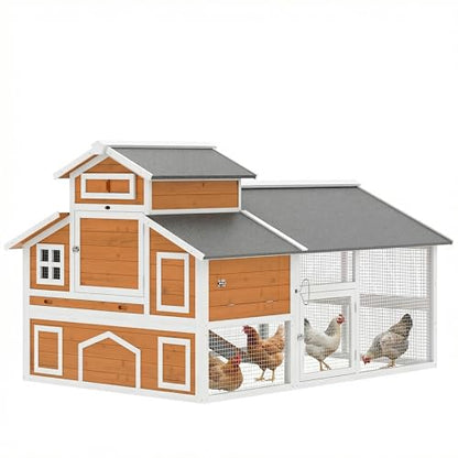 PawHut 79" L Chicken Coop for 6 Chickens Outdoor Wooden Hen House Poultry Cage with Run, 2 Nesting Boxes, Slide-Out Tray, Sliding Rod Door, Roosting Bar, Waterproof Asphalt Roof, Orange