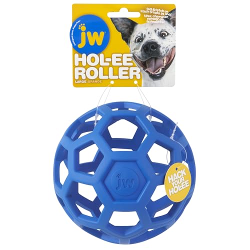 JW Pet Hol-ee Roller Dog Toy Puzzle Ball, Natural Rubber, Large (5.5 Inch Diameter), Colors May Vary - color: Colors May Vary, size: 5.5 Inch