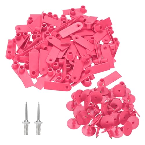 M METERXITY 100-Pack Sheep Ear Tags, Plastic Blank Livestock Tags with 2 Ear Label Needles for Cows/Sheep/Cattle/Pig, Farm Animal Identification Markers [Rose Red] - color: Rose Red