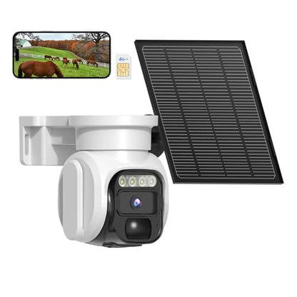 4G LTE Cellular Solar Security Camera Wireless Outdoor, No WiFi Solar Powere Camera Built in SIM Card & Subscription Fee, 350° Live View, 2K Camera with 2 Way Talk, PIR Motion Sensor, Cloud Storage - color: White