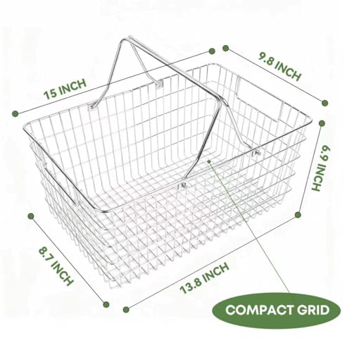 Wire Harvest Basket, Kitchen Organizers and Storage with Foldable Handle - 15.0"x9.8"x6.9" Portable Stainless Steel Picnic Baskets for Gathering Vegetables,Fruits,Kitchen,Garden,Picnic&Shopping (1, L) - size: Large