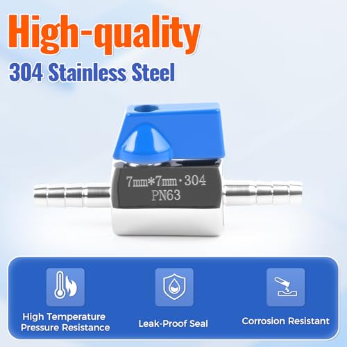 1/4" Hose ID Barb Ball Valve, 304 Stainless Steel Dual 7mm Barb Mini Heater Hose Shut Off Valve with Clamps for Fuel, Gas & Water Lines - size: 1/4 Inch