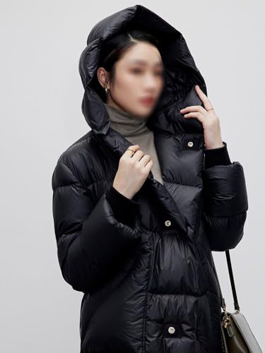 Women's Winter Windproof Down Jackets Goose Jacket for Women Black Mid Length - size: Large