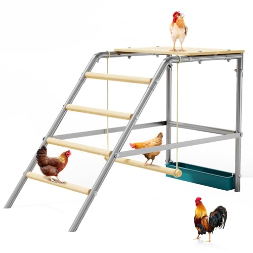 100x48x70cm Wooden Chicken Roosting Bar & Ladder with Swing – Large Perch, Anti-Slip Ramp for Backyard Poultry, Hens & Farm Chickens – Easy Install & Clean – Enhances Leg Strength - size: 40"L x20"W x28"H