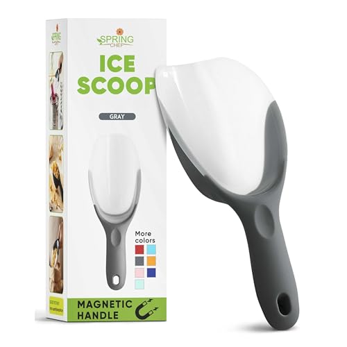 Spring Chef Gray Magnetic Ice Scoop for Freezer - Contoured Translucent Flexi-Plastic Ice Scooper with Comfortable Handle - Flour Scoop - Dishwasher Safe Scooper for Popcorn, Pet Food, Rice, Grain - color: Gray