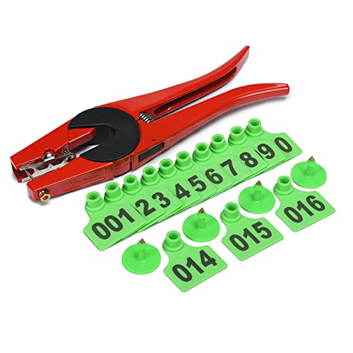 Indentification Card pet ID Tags Number Laser Type animial Supplies Ear tag Pack for Pig, Piglet, sow（500PCS Green Ear Tags +1PCS Ear tag applicator - color: Green, size: 500