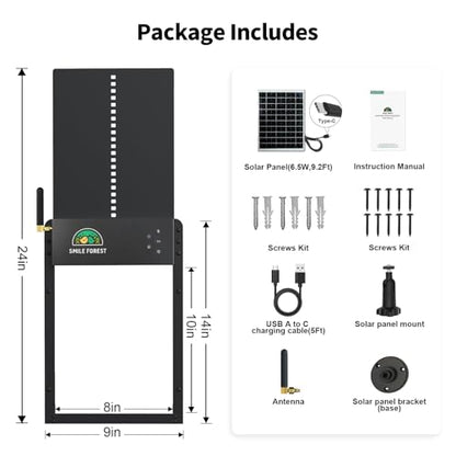 Smart Automatic Chicken Coop Door Solar Powered, WiFi App-Controlled, Door Status Display, 8000mAh Battery, Notifications, Sunrise Sunset Timer, Anti-Pinch Protection, Predator Proof Aluminum Alloy