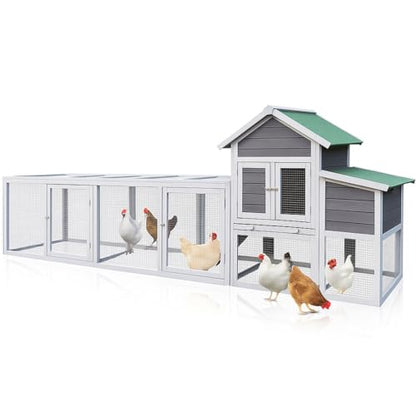 122" Large Chicken Coop with Nesting Box and Run, Outdoor Wooden Poultry Cage with Waterproof Asphalt Roof, Pull-Out Tray, and Ramp, Hen House for 3–6 Chickens, Grey - color: Grey