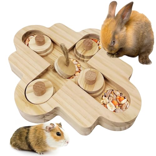 BNOSDM Hamster Foraging Toys Boredom Breaker Pet Rat Foraging Toys Bunny Puzzle Toys for Rabbits Interactive Bunny Toys Wooden Hamster Enrichment Toys for Guinea Pig Chinchillas Small Rodents,5-Hole - color: 5-Hole Foraging Puzzle Toy