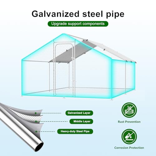 Large Metal Chicken Coop Pen Walk-in Poultry Cage with Waterproof and UV-Resistant Cover, Outdoor Chicken Run for Backyard Farm Use,Spire Roof(10’ W x 13.2’ L x 6.4’ H) - size: 13x9.9Ft-Spire