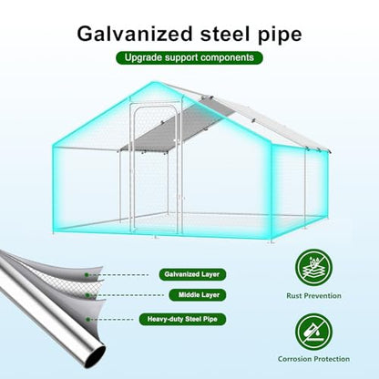 Large Metal Chicken Coop, Chicken Run Pen with Waterproof and Anti-UV Cover Walk-in Poultry Cage for Yard Duck Rabbit Other Small Animals Hen House Outdoor (10' L x 13.2' W x 6.4' H) - size: 158.0"L x 119.0"W x 77.0"H