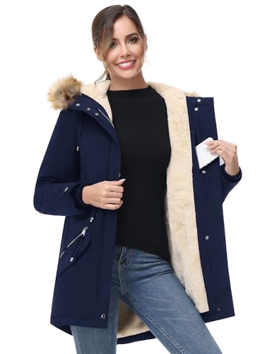 ANOTHER CHOICE Women's Hooded Winter Coat Waterproof Parka Jacket Warm Sherpa FLeece Lined Winter Parka Coat - color: Navy-new, size: Medium