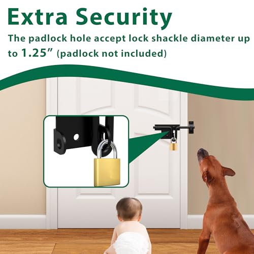 Heavy Duty Gate Latch with Padlock Hole Metal Thickened Slide Bolt Latch Mainly Used for Left or Right Hand Wooden Fence Gate Latch Shed Door Latch-1 Pack