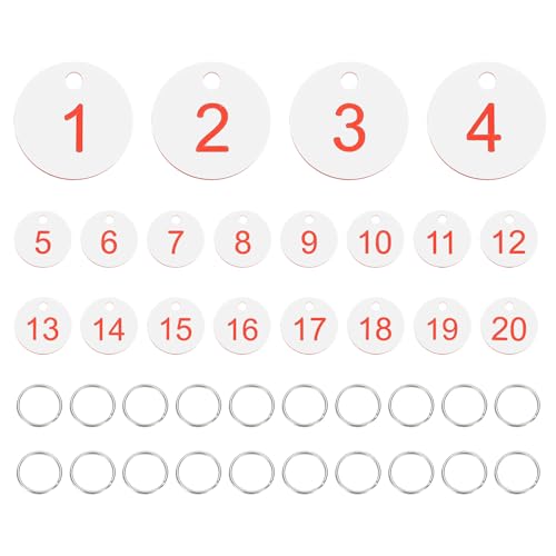 PATIKIL 20PCS Number Tags 1-20, Number Key Tags Plastic Numbered Keychain with Key Rings for Organizer Field Sales Hangers Clothes Labels ID, White - color: White