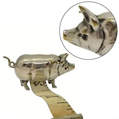Pig Measuring Tape Antique-Inspired Pig Figurine for Mini Tape Measure Retractable Ruler for Tailors, Quilting, Crafts, Sewing Kit Accessory(15CM Silver 1PCS)