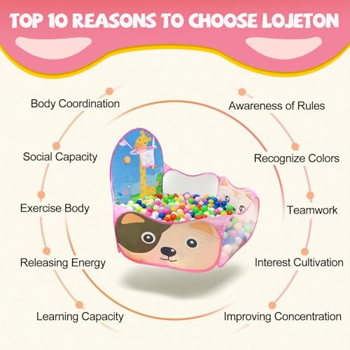 Kids Ball Pit, Pop Up 3+Children Play Tent, Toddler Ball Pool Baby Crawl Playpen with Basketball Hoop, Portable Toys for Girls Boys, 4 ft / 120 cm, Balls Not Included, Animal - style: Animal