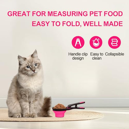 Collapsible Silicone Dog Food Scoop Foldable Pet Food Measuring Cup with Bag Clip 3 in 1 Multi-Function Silicone Dog Food Scooper (Rose Red, Small) - color: Rose Red, size: Small