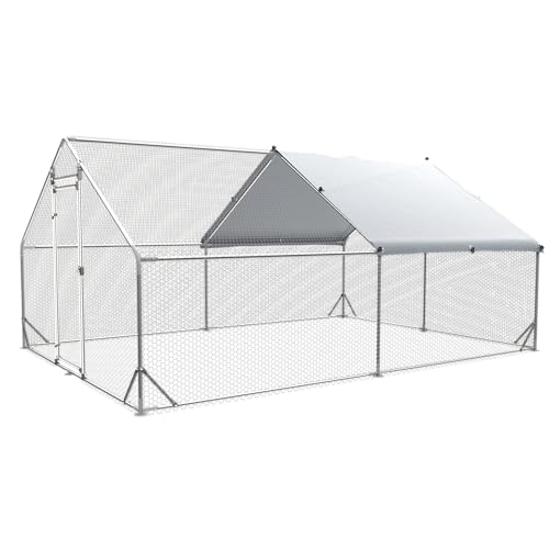 Large Metal Chicken Coop Run, 13.1x9.8x6.4FT Outdoor Walk-in Poultry Cage Hen Playpen House with Waterproof Cover and Lockable Door for Outdoor Yard Farm