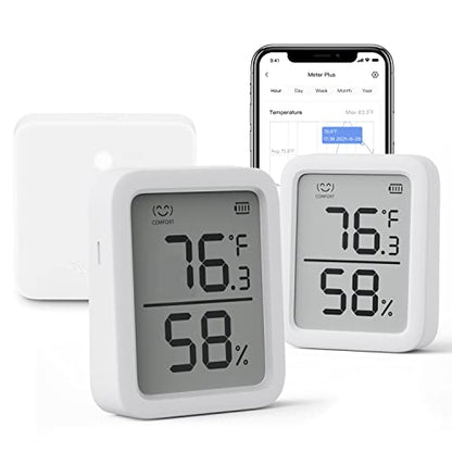 SwitchBot Thermometer Hygrometer, Bluetooth Indoor Humidity Meter for Home, Temperature Sensor with App Control, Large LCD Display, Notification Alerts (Meter Plus *2+Hub mini) - color: Meter Plus *2+Hub mini