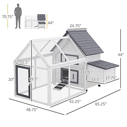 PawHut Grey and White Wooden 0.07-Acre In-Ground Poultry Cage with Nesting Box, Ramp, Run D51-102 - color: Dark Gray