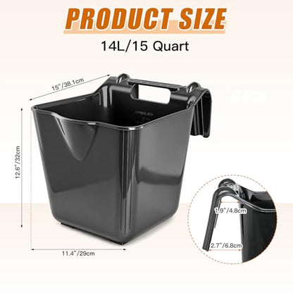 Horse Feed Bucket,15 Quart Plastic Hook Over Horse Feeder for Easy Hanging,Mountable Heavy Duty Livestock Feeders for Horses Sheep Cattle Cows (6)