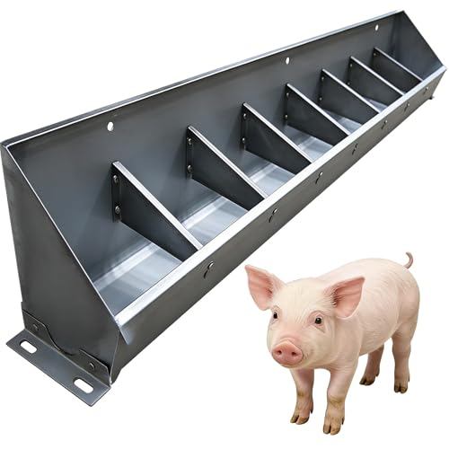20in 40in 60in 80in Hog Feeder Livestock Feed Trough Automatic Pig Feeder Heavy Duty Stainless Steel, Separated Fence Feeder Trough, Multipurpose Livestock Trough for Pig Horse,Silver,200cm - size: 200cm