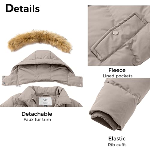 WenVen Women's Winter Thicken Puffer Coat Warm Jacket with Faux Fur Removable Hood - color: Khaki, size: XX-Large